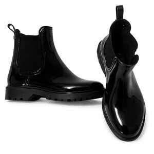 ALDO Black Patent Chelsea Boots Size 38 (US 7.5–8) Lug Sole Rain Boot Style